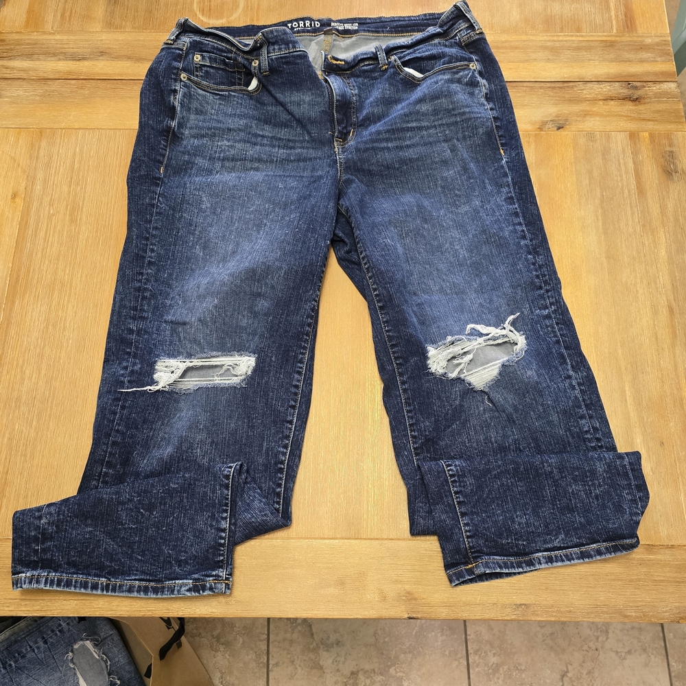 Torrid Dark Blue Distressed Boyfriend Jeans